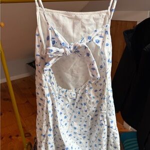 American Eagle By Payless White Midi Dress with Blue Floral Print